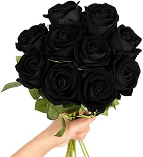 Artificial Black Roses Fake Velvet Silk Rose Flowers with Stem Floral Gift for Wedding Arrangement Party Home Decor-Black