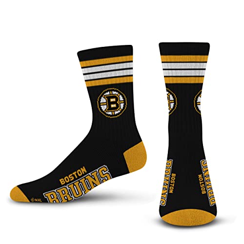 For Bare Feet NHL Boston Bruins 4 Stripe Deuce Crew Sock Team Color MEDIUM