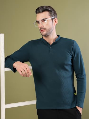 Image of Rigo Printed Casual T-Shirts for Men | Waffle Knit Solid T-Shirt for Men | Full Sleeves T-Shirts for Men
