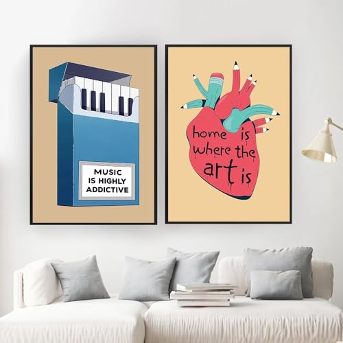 Affiche Musique et Cigarette Coeur pour Déco Murale Cabinet Hospitalier et Bureau