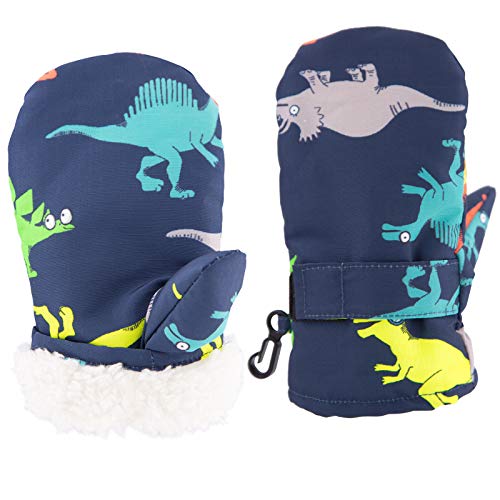 Baby Boys Waterproof Mittens Toddler Girls Winter Snow Gloves Kids Warm Ski Mittens Lined with Fleece (B-Colorful dinosaur, M(2-3 years))