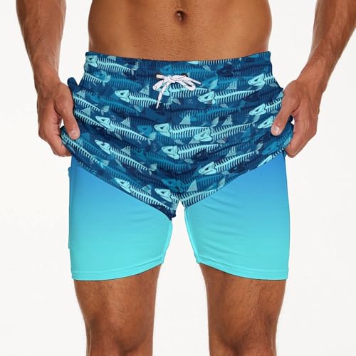 Mens Swim Trunks with Compression Liner 5" Board Shorts with Zipper Pockets 2 in 1 Quick Dry Bathing Suits3