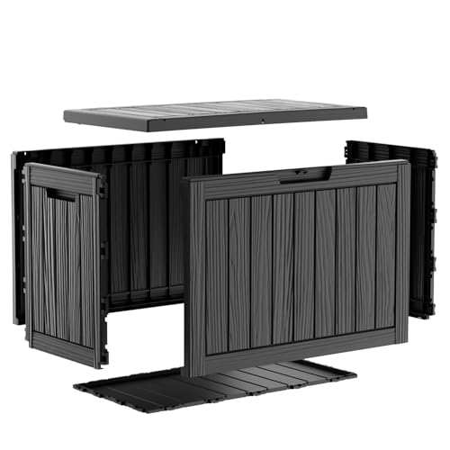 Image of 55 Gallon Outdoor Storage Box Waterproof, UV Resistant Resin Deck Box for Patio Furniture, Outside Storage Box for Garden Tools, Patio Cushions, Black