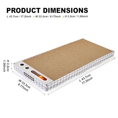 MARKARBARKA Cat Scratching Board 3 Pack – Reversible Cardboard Scratcher for Indoor Cats, Wide Boxed Scratch Pads with Bell Ball, Durable Corrugated scratchers as Furniture Protector