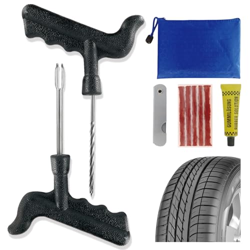 Emergency Tire Repair Kit, Comprehensive Tire Repair Kit with Rubber Plugs, Upgrade T-Handle, Fix Puncture&Plug Flats with Ease, Tire Plug Kit for Cars, Motorcycle, ATV, Tractor
