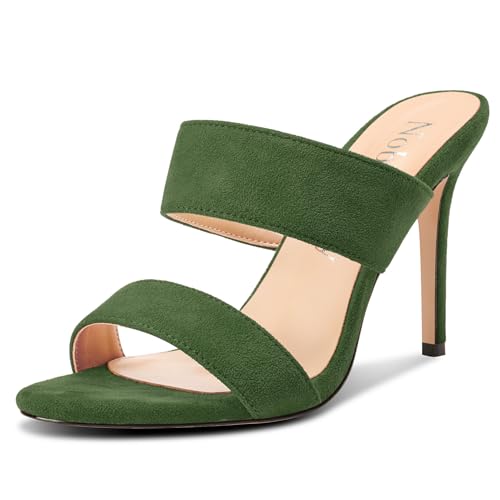 Image of NobleOnly Womens Round Open Toe Heeled Sandals Two Strap Stiletto High Heel Sandals Backless Dress Slip-on Mules Sandals 3.9 Inches Heels