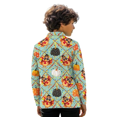 Kids Thanksgiving Golf Shirt for Boys 3-16Y Long Sleeve 1/4 Button Collared Tennis Outfits Holiday Party Tops2