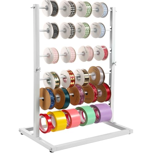 Image of 6 Tier Ribbon Organizer Rack - Metal Large Capacity Ribbon Holder for Craft Ribbon Washi Tape Arts & Crafts Supplies, Ribbon Storage Ribbon Rack for Craftroom, Florist Arts Wrapping, Cake Shop(White)