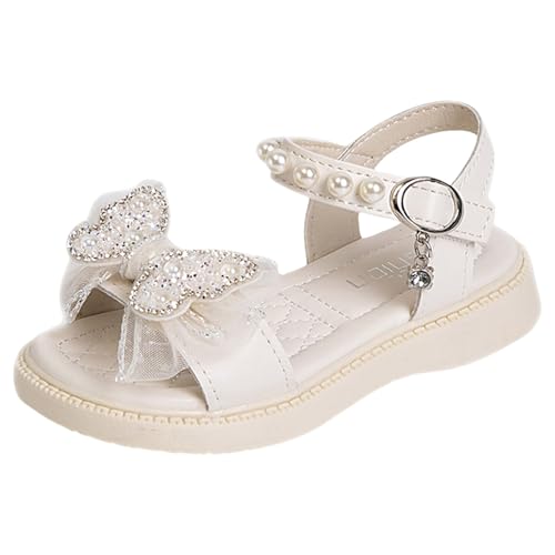 IWIHMIV Toddler Girl Sandals Flower Girl Crystal Bow Dress Shoes Open Toe Little Kid Summer Flat Open Toe Sandals