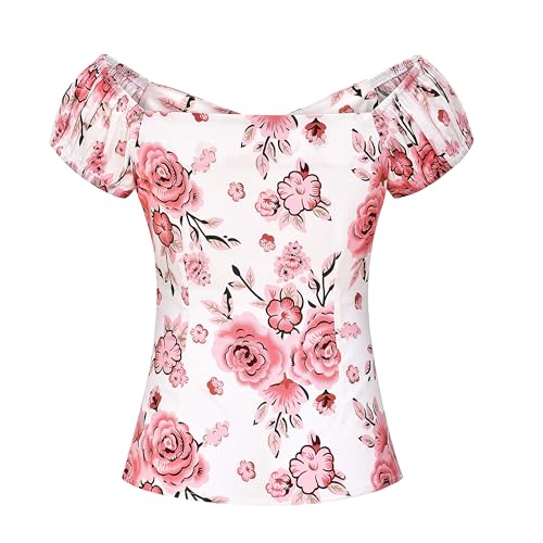 Image of YARN & INK Women's Rockabilly Tops 1950s Pinup Shirt Casual Off Shoulder Vintage Blouse