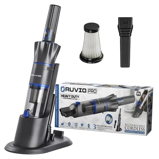 Ruvio PRO Cordless Hand Vacuum 17” Portable Vacuum Cleaner for Home and Car Use, Rechargeable Vacuum with Double HEPA Filtration System, High Power Motor Hand Vacuum Cleaner As Seen On TV