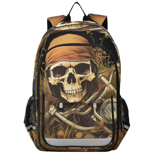 Backpack Lightweight Daypack-Vintage Skeleton Motorcycle Outdoor Travel Camping, Travel Backpack for Women Men 12.9x5.1x17.7 inch