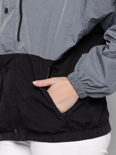 Image of CHKOKKO Womens Stylish Oversized Windcheater Jacket with Zip Closure Lightweight Sportswear for Running Travel Hiking Outdoor and Rainy Season Wear GreyBlack 3XL