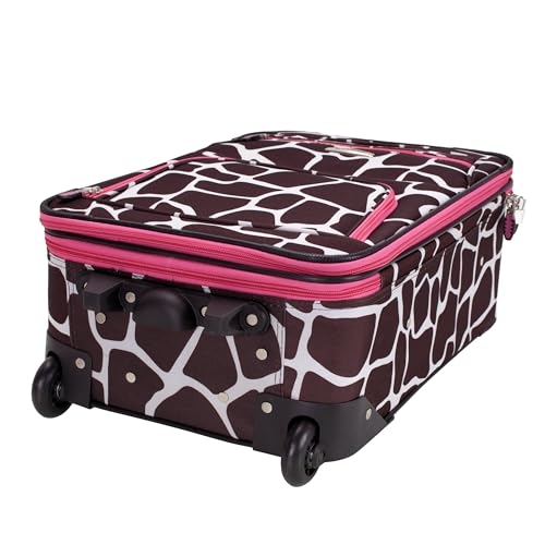 Image of Rockland Fashion Softside 2 Piece Luggage Set, Expandable, (14 inch Tote /19 inch Upright), Pink Giraffe