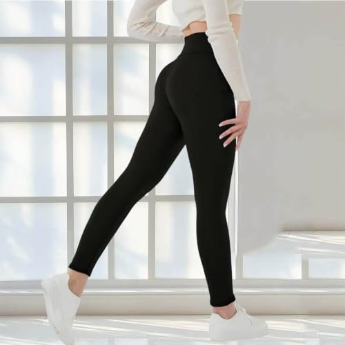 Fleece Lined Tights Women High Waisted Thermal Warm Leggings with Pockets - image 3