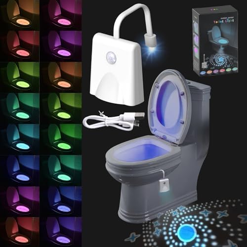 Motion Sensor Toilet Light 16 Colors USB Chargeable Light Inside Toilet Seat Adjustable Motion Activated Bathroom Sensor Lamp Projectable Toilet Seat Light Waterproof for Any Toilet (4m / 120°)