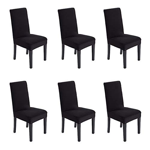 She Yang Spandex Fabric Stretch Removable Washable Dining Room Chair Cover Protector Seat Slipcovers Set Of 4 or 6 (Black 6)