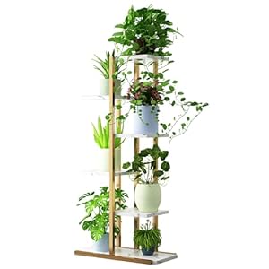 Wilitto Metalen bloemenstandaard met 6 niveaus, verbrede basis, verspringende structuur, 6 lagen, 7 potten, 60 cm metalen bloemenplank voor binnen voor meerdere planten, hoekhoge bloemhouders voor