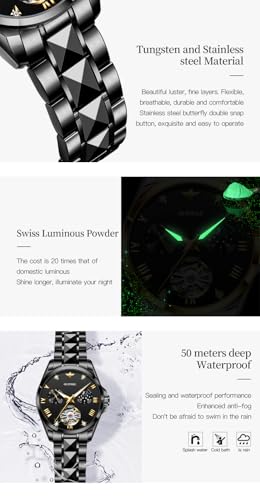 Image of OUPINKE Automatic Watch for Women Self-Winding Luxury Original Ladies Watch | Skeleton Mechanical Diamond Gold /Black /Sliver 24 Hours Gift Wrist Watches