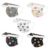 50PCS Paw Print Disposable Face Mask, 3 Ply Cute Pattern Face Masks for Adults Women Full Face Protection (#01)