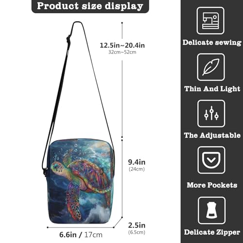 Crossbody Bag Colorful Sea Turtles Messenger Bag for Women Men Purse Shoulder Bag Satchel Bag with Adjustable Strap 214B89063
