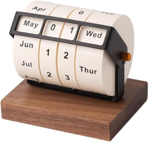 Xiraivke パーペチュアルカレンダー、回転式卓上カレンダー、木製ホイールカレンダー、正方形のオフィス用木製カレンダー、室内装飾、写真撮影用小道具、学生、コーヒーショップ、食料品店、ギフト、誕生日プレゼント