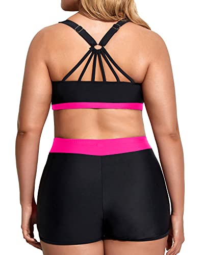 Image of Holipick Women Plus Size Swimsuits - Athletic 3 Piece Tankini with Shorts