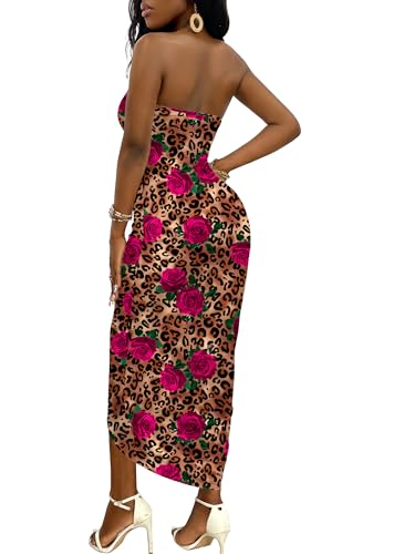 Image of Umenlele Women's Strapless Ruched High Waist Wrap Split Asymmetrical Beach Maxi Long Dress