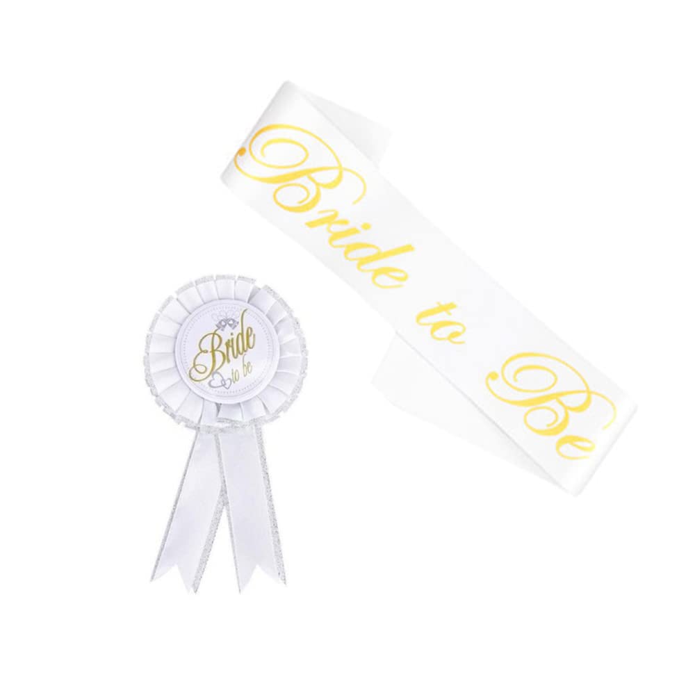 Hongkai Bride to Be Sash and Badge Pin Kit White Sation Button and Sash Girls Bridal Shower Wedding Party Engagement Celebration Decorations Supplies