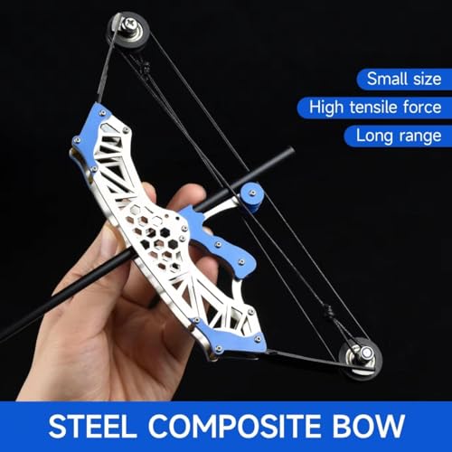 Mini Archery Bow Set Right Hand Mini Compound Bow Mini Hunting Bow Metal Material Catapult RH/LH for Hunting Shooting Practice Archery Entertainment Fun Hexagonal Black Wheel Style
