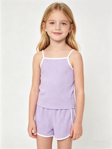 Image of Girls 8 Pieces Summer Outfits Casual Cami Tank Top and Dolphin Shorts Clothing Sets 4-8Y