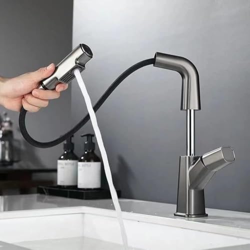 Mitigeur lavabo gris jet extensible en laiton LWX