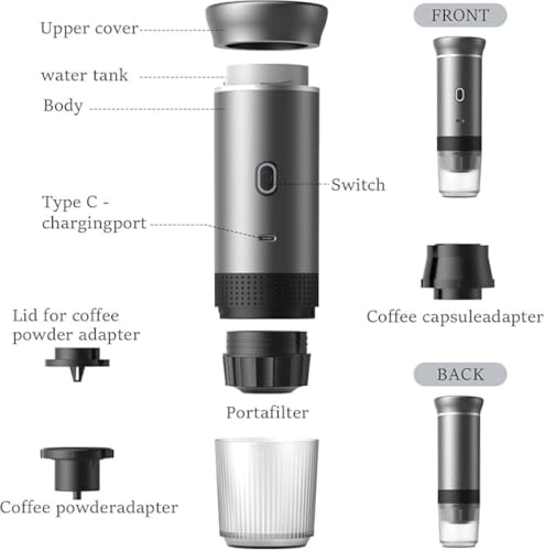 Image of VeeDee 2026 Portable Electric Espresso Machine with Display - Self-Heating Travel Coffee Maker - 2-in-1 Compatible with Ground Coffee & NS Capsules - Ideal for Car, Camping, RV, Hiking & Office