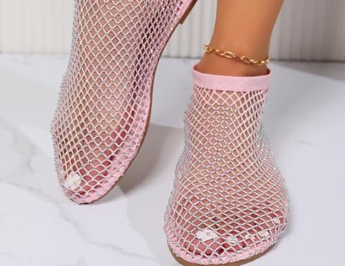 Image of Ultra Comfortable Shiny Gem Mesh Flats, Ballet Flats for Women Sandals Women Dressy Summer Flat Shoes Slip On Sandals