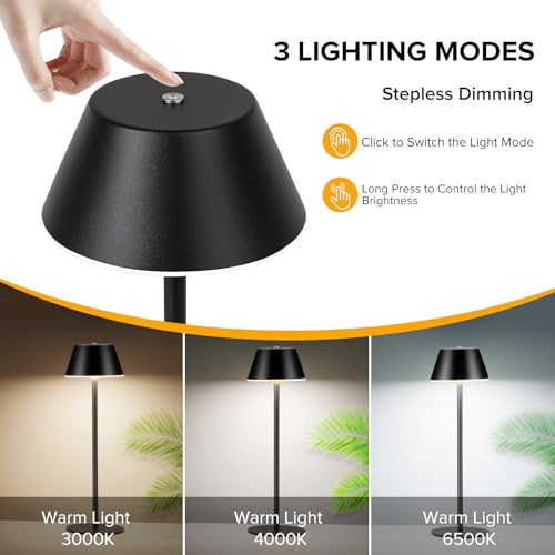 Image of Cordless Table Lamps, LED Rechargeable Battery Operated Lamp with 2 Adjustable Height 3 Colors Stepless Dimming, Touch Control Wireless Desk Lamp for Restaurant,Bars,Coffee Shop (Black Set of 1)