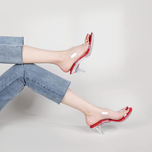 Image of NBUUNBU Clear Heels for Women Silver Black Heels Little Platform Sexy High Heels Sandals Stiletto Kitten Open Toe Dress Shoes Comfortable Double Transparent Strap Heeled Sandals Mule