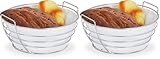 Relaxdays Brotkorb Metall, mit entnehmbarem Stoffeinsatz, rund, Frühstückskorb für Brot & Brötchen, Ø 23 cm, weiß (Packung mit 2)