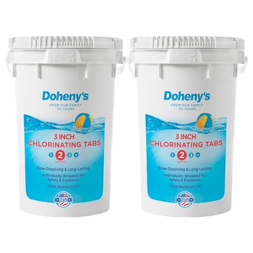 Doheny’s 3-Inch Stabilized Chlorine Tablets for Sanitizing Swimming Pools | 99% Pure Tri-Chlor, 90% Available Chlorine | Long-Lasting, UV-Protected, Slow-Dissolving | Individually Wrapped 100lb Bucket