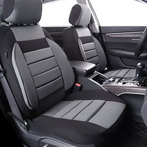 CAR PASS 3D Foam Back Support,Comfortable&Breathable& All Season Universal fit Two Front Car Seat Cover Gray Cloth for SUV,Sedan,Van, Automotive Airbag Compatible Elegance Stylish (BLK and Gray) - Thumbnail 3