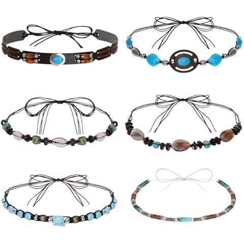 Haakong 6Pcs Cowboy Hat Bands Ethnic Western Hat Bands for Cowboy Hats Leather Cowgirl Turquoise Hatbands Beaded Hat Bands for Women Men Cover
