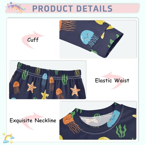 Pajama Sets Long Sleeve Jellyfish Starfish Sea Pattern Soft Comfy Sleepwear 2 Piece PJS 3-8T4