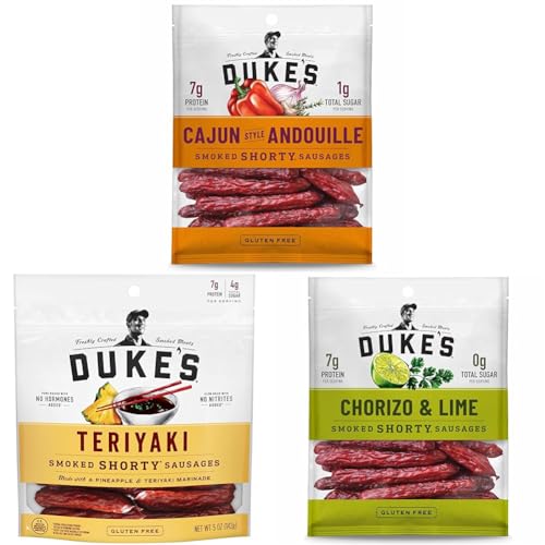 Duke's Pork Smoked Shorty Sausages Variety Pack of Cajun Andouille, Teriyaki, and Chorizo & Lime Flavors (5 oz each bag) - image 1
