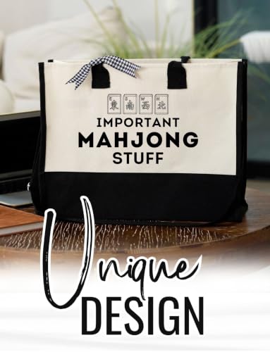 Image of InnoBeta Mahjong Gifts for Women, Mahjong Canvas Tote Bag with Zipper Closure & Shoulder Strap, Mahjongg Gifts for Birthday