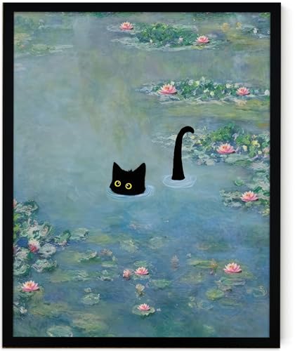 Fantasy Artists Monet Water Lilies Cat Wall Art, Framed Vintage