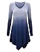 WT1050 Womens V Neck Long Sleeve Dip Dye Handkerchief Hem Tunic Top L NAVY