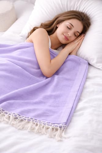 Image of Soft Dull Cotton Bhagalpuri Chadar for Summer | Lightweight and Breathable Chadar for Sleeping | Odhne Wali Chadar for All Season Use Blanket (Purple)
