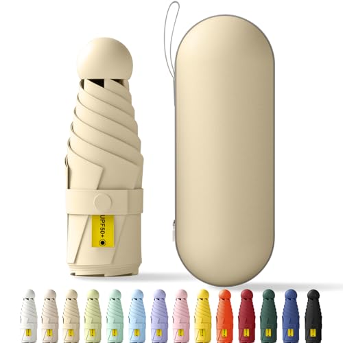 Betrynidil Paraguas Plegable Ultra Compacto y Portátil para Viaje, Protección UV 99% e Impermeable para Hombres y Mujeres Con caja de almacenamiento (Amarillo jade)