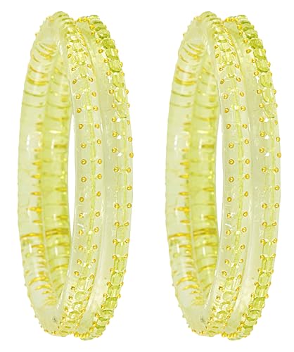 Image of NMII Glass Golden Zircon Stone & Kundan Beads Kada Set For Women & Girls | Fancy Design Kada Bangles | Traditional Look Kangan | Glass Bangles For Women Wedding, Party, Function, Daily use