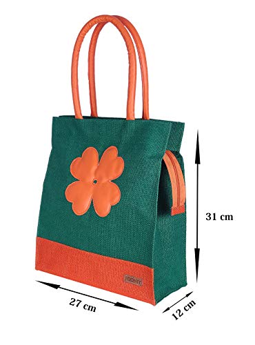 Image of Foonty Exclusive Sunflower Daily Use Jute Lunch Bag(Green,FFFWB6015B)