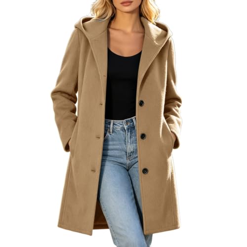 Gaexia Pea Coats for Women Long Hooded Jacket Mid Length Casual Trench Coat - image 2